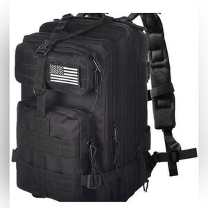 NWT EVATAC Tactical Backpack Black Features Multiple Pockets Velcro Flag Patch
